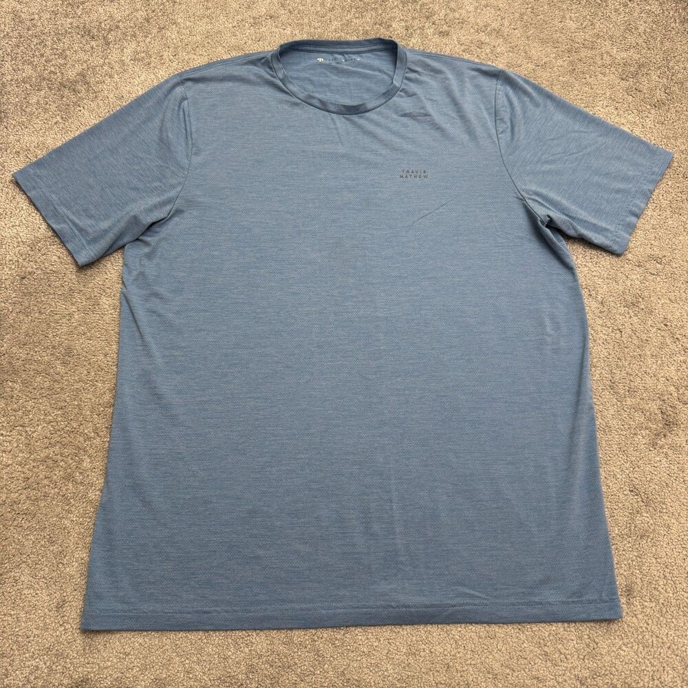 TravisMathew Active Performance Basic T-Shirt Men XL Blue Heather Crew Neck Tee